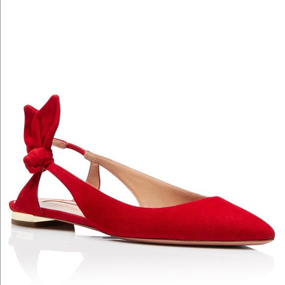 BNIB Aquazzura Red Suede Ballet Ballerina Slingback Flats - Picture 11 of 15